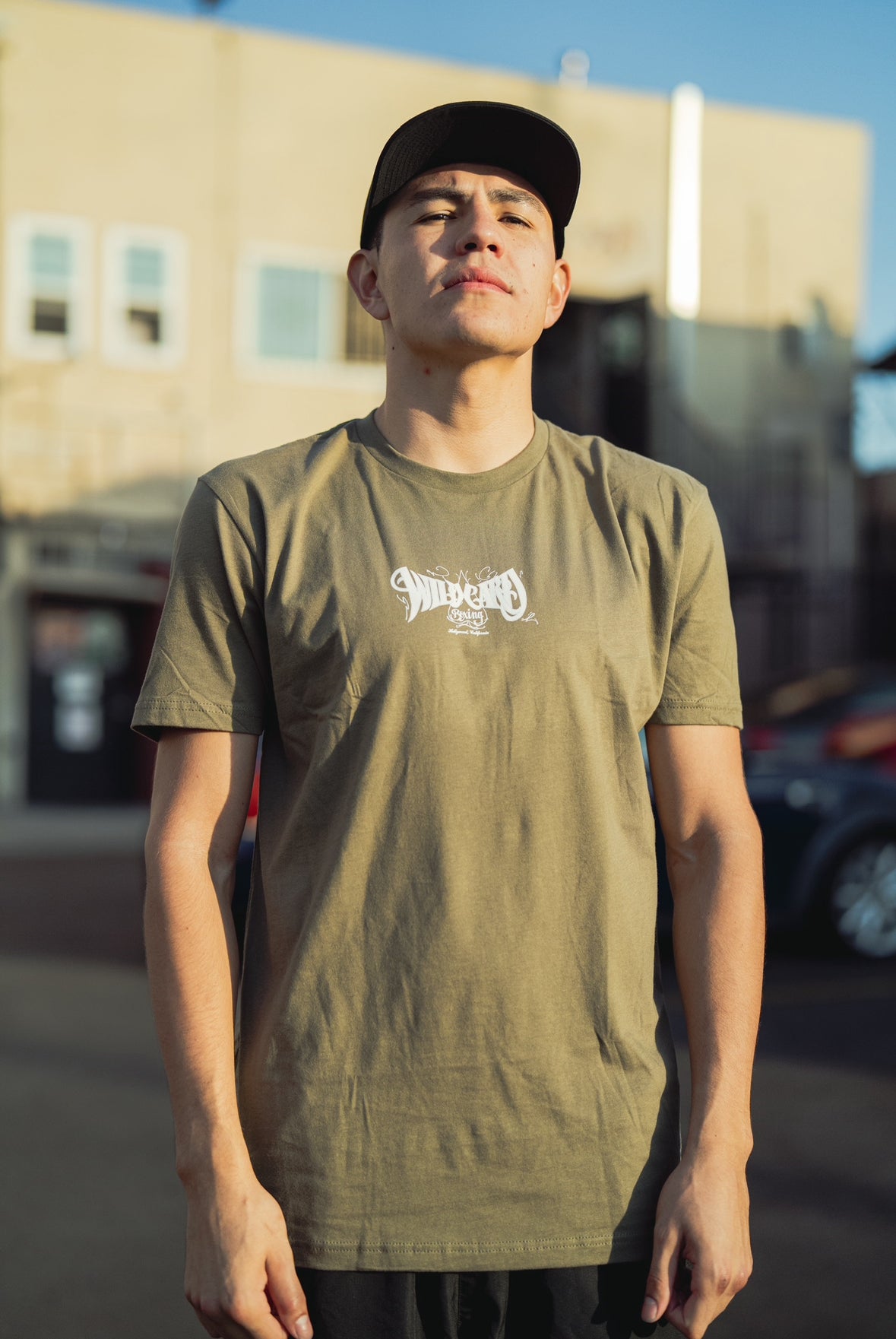 Wild Card Boxing Tag Logo Shirt - Military Green/White