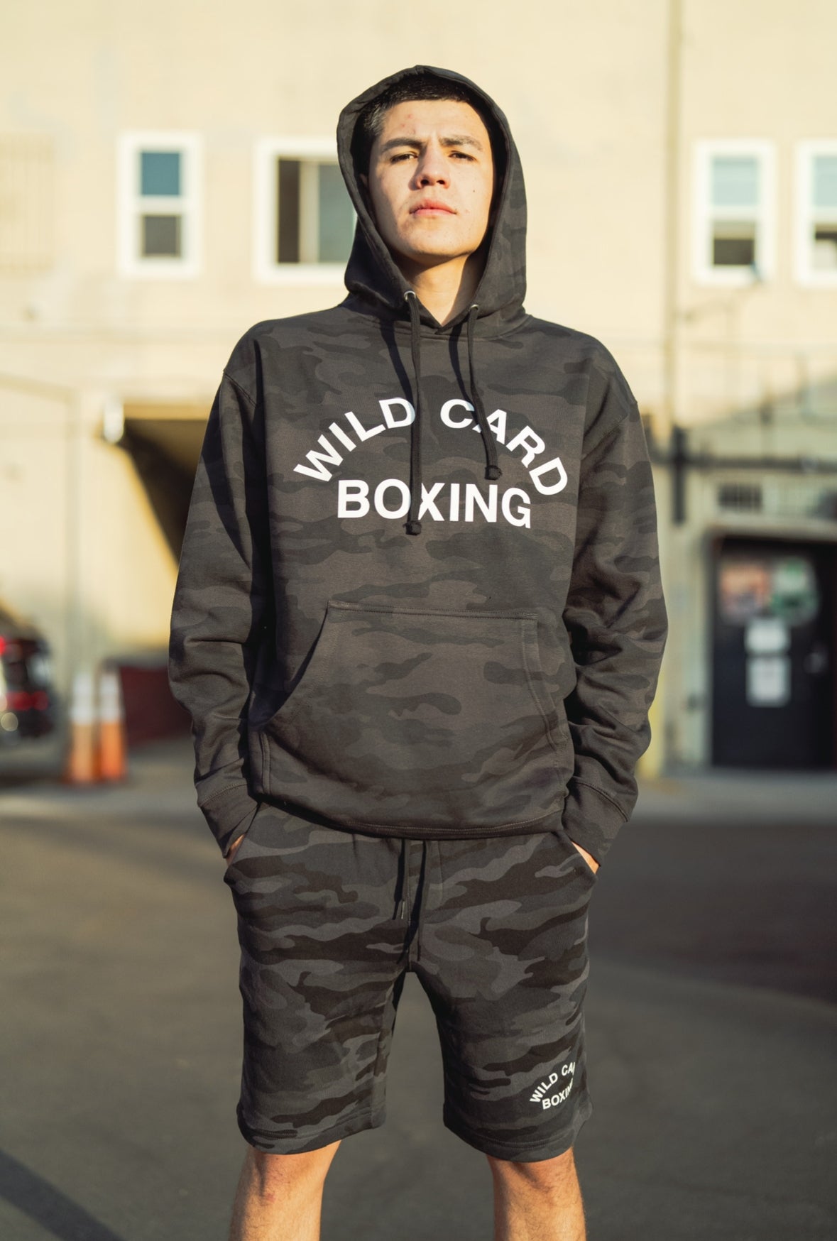 Wild Card Boxing Old School Logo Lifestyle Shorts - Black Camo