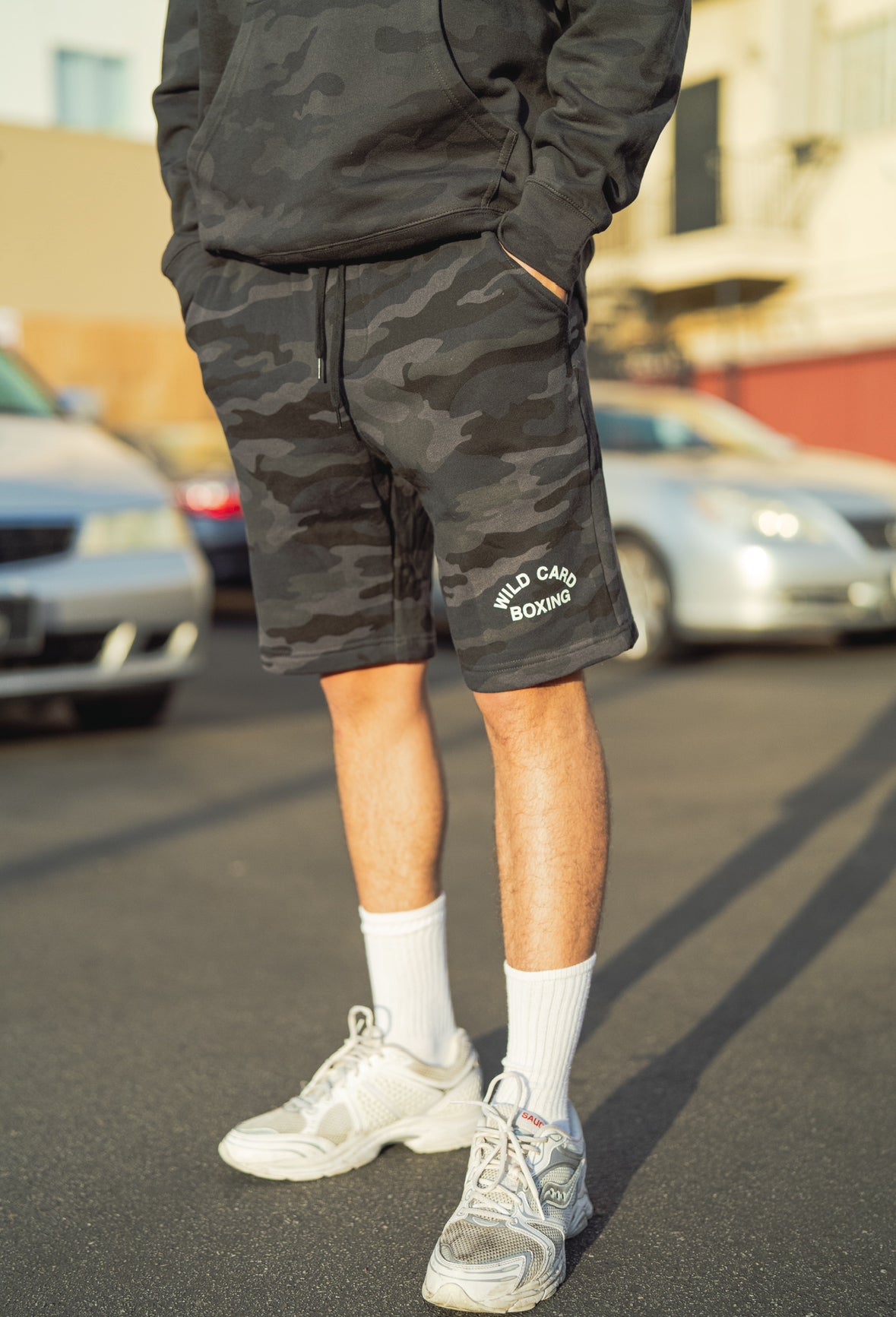 Wild Card Boxing Old School Logo Lifestyle Shorts - Black Camo