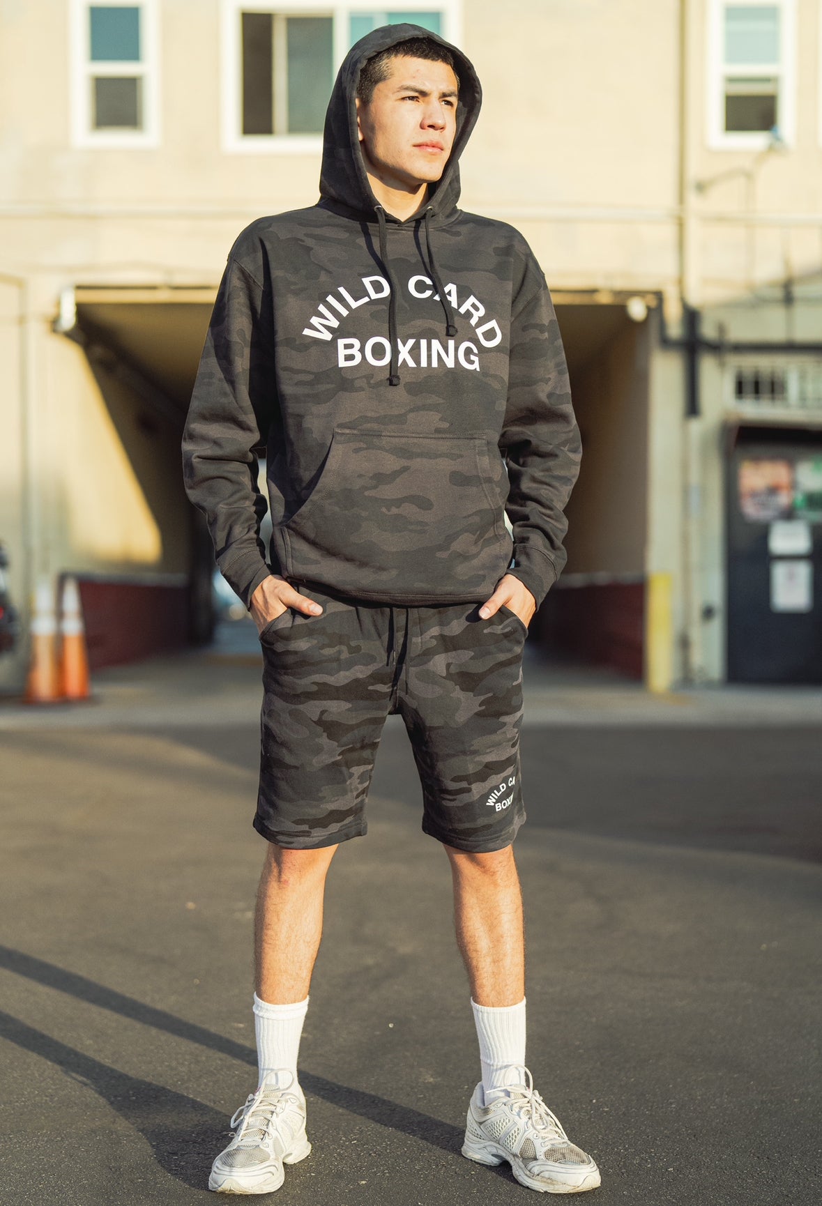 Wild Card Boxing Old School Logo Lifestyle Shorts - Black Camo