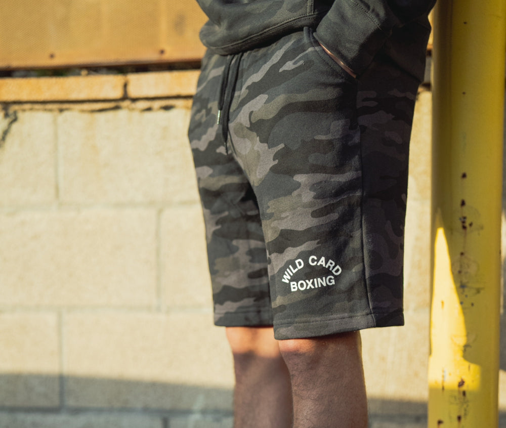Wild Card Boxing Old School Logo Lifestyle Shorts - Black Camo