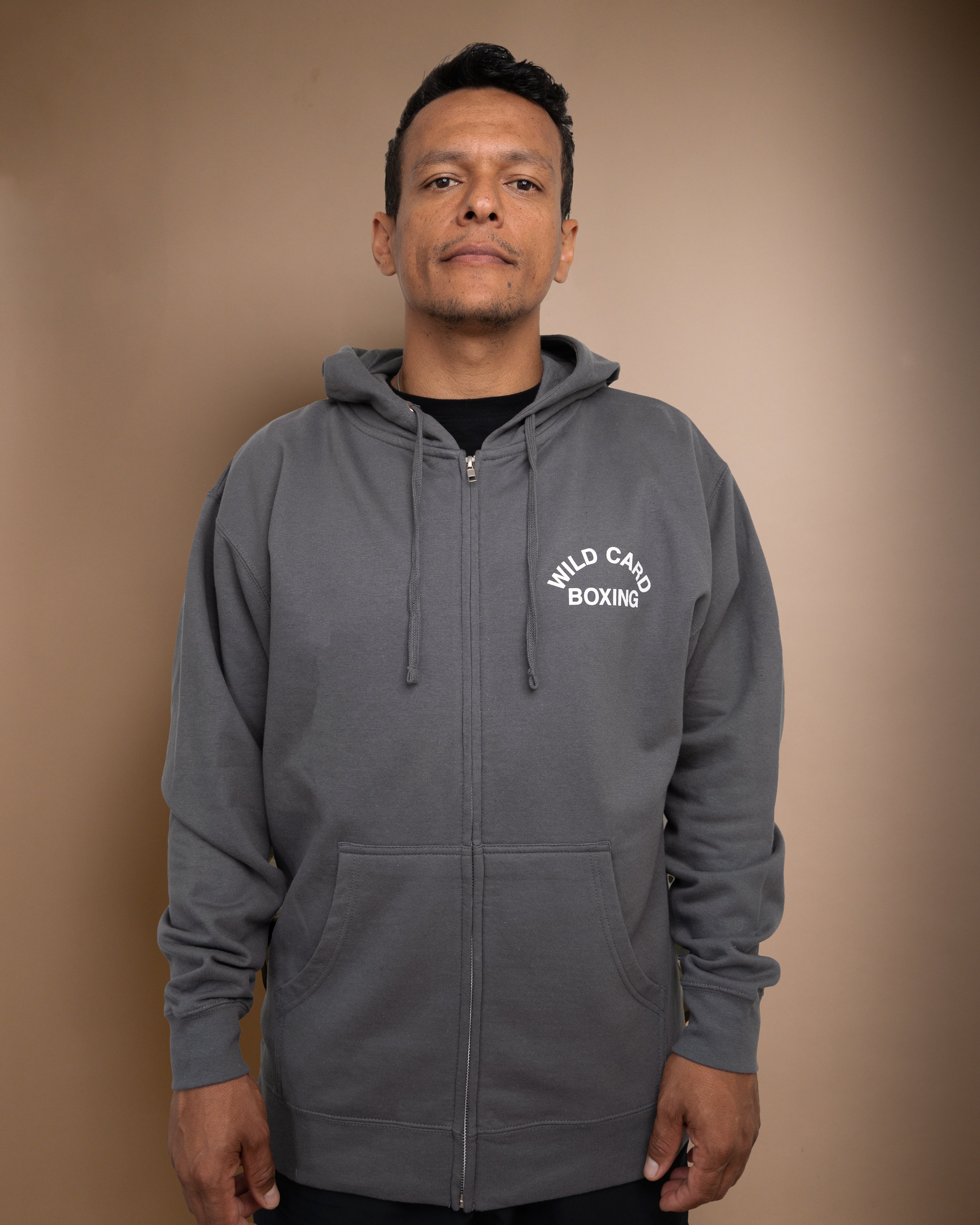Wild Card Boxing Old School Logo Zip Up Hoodie - Grey/White